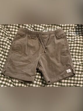Katin Mens Small Corduroy Local Shorts Khaki Gray Drawstring